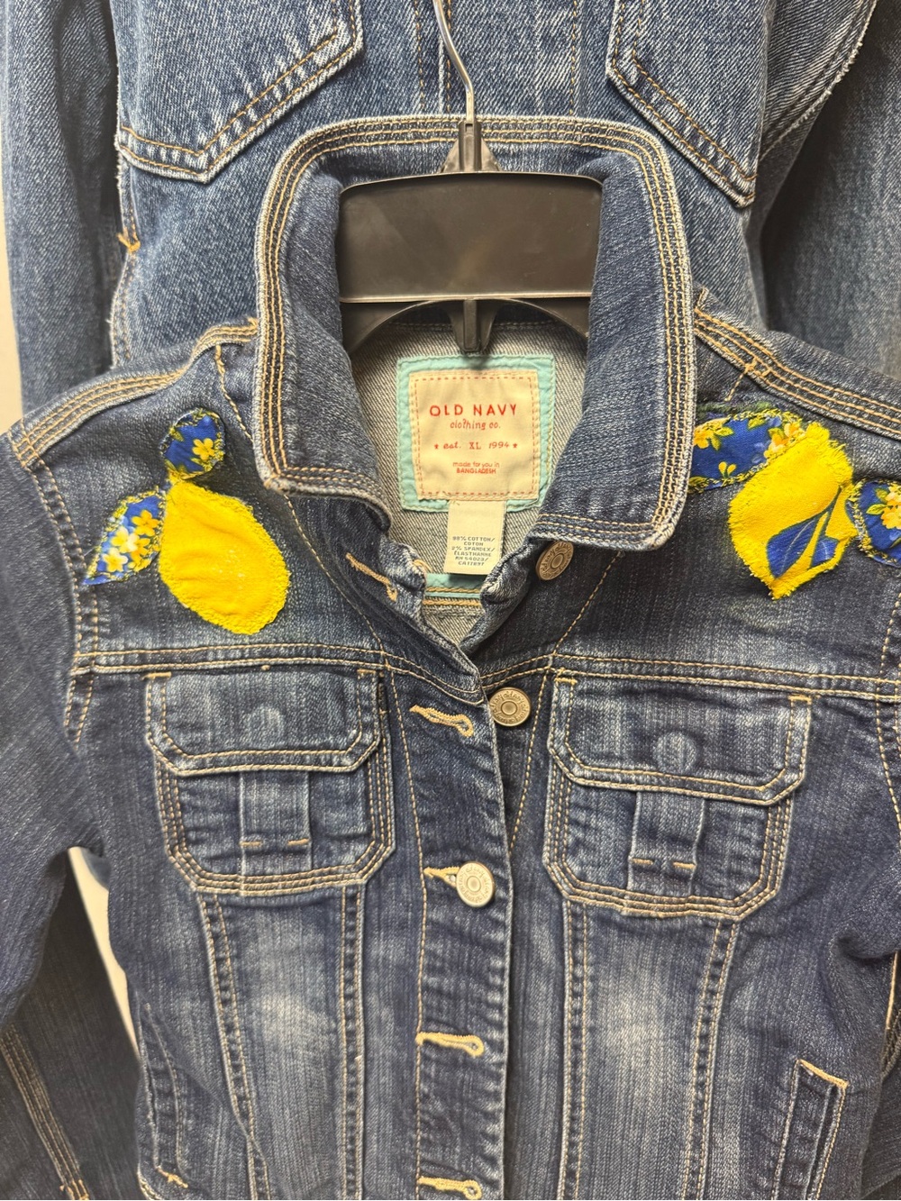 Old Navy Blue Denim Jacket with Yellow Floral Patches